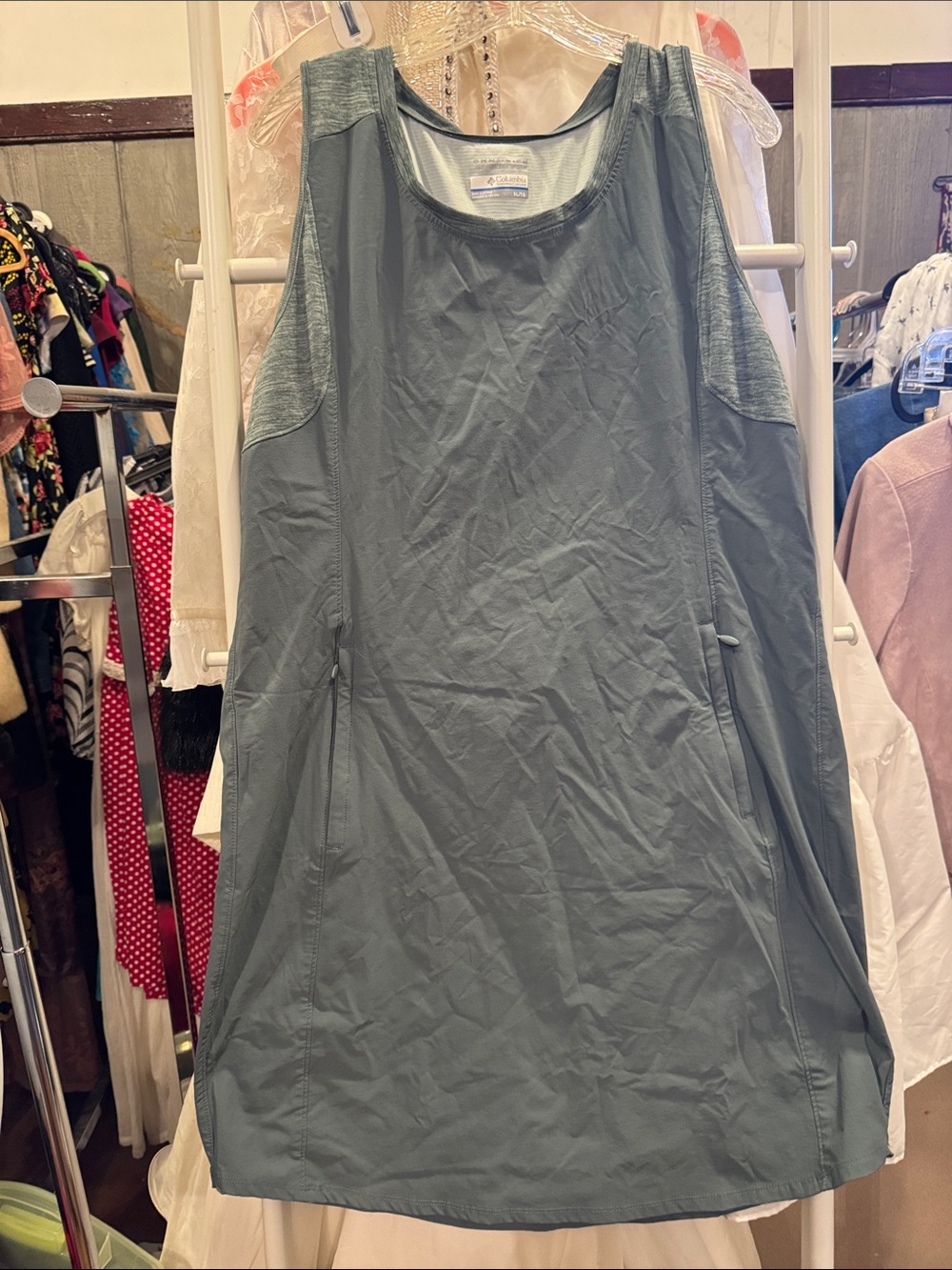 Columbia Omni-wickSleeveless A-Line Dress with Pockets in Sage Green